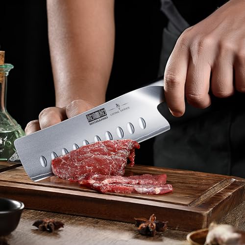 HOSHANHO 5.5 Inch Nakiri Knife, Japanese High Carbon Stainless Steel Chef Knife, Multipurpose Meat Vegetable Sharp Kitchen Knife with Ergonomic Pakkawood Handle - size: 5.5"