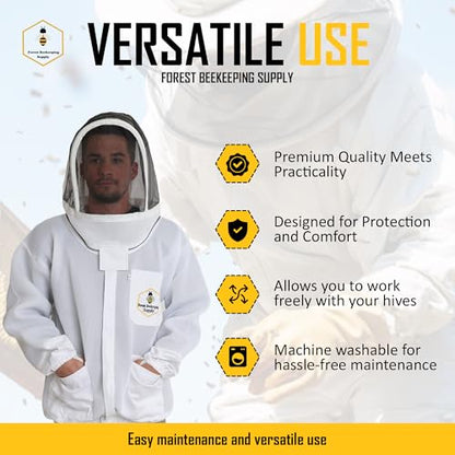 Ventilated Bee Jacket with Fencing Veil Hood - Ultra Light Air Mesh Beekeeper Jacket - size: Medium