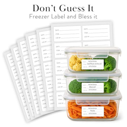 200 Meal Prep Freezer Food Labels - 2.75 x 1.25 Inch Freezer Tape Labels for Food Containers to Write On, Removable Easy Peel Off, Kitchen Pantry Storage Stickers, Oil Water Resistant - style: White Freezer Labels