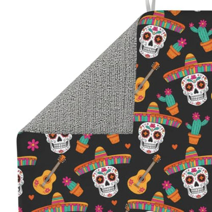 Sugar Skulls Guitars Cacti Dish Drying Mats for Kitchen Counter, Super Absorbent Microfiber Drainer Pad, Washable Reversible Appliance Protector, Everyday Kitchen Must-Have, 16x18 Inch - color: Sugar Skulls Guitars Cacti