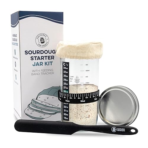 Cultures For Health Sourdough Starter Jar Kit | Easy DIY Breadmaking Kit for Sourdough Bread | Essential Baking Supplies for Homemade Bread | Glass Jar With Spatula Baking Set | Fermentation Set