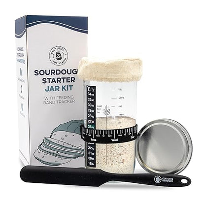 Cultures For Health Sourdough Starter Jar Kit | Easy DIY Breadmaking Kit for Sourdough Bread | Essential Baking Supplies for Homemade Bread | Glass Jar With Spatula Baking Set | Fermentation Set