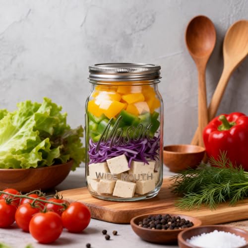 Rubtlamp Clear Mason jar 32 oz, 12 Pack Glass Jars - Wide Mouth Mason Jars with Airtight Lids for Pickling, Fermenting, Food Storage&DIY Crafts, Microwave & Dishwasher Safe - color: Clear