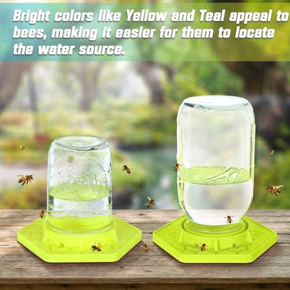Reallnaive 2 Pcs Bee Watering Station for Garden, Bee Feeder for Mason Jar Compatible with Regular and Wide Mouth, Silicone Sugar Waterer Feeder for Hive Beekeeping Outside(Yellow)