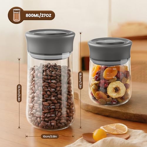 OURCABECUE Wide Mouth Mason Jar 27 oz, 2026 Upgrade 90° Rotating Lid Glass Storage Jar, Food Grade Overnight Oats & Yogurt Jar, Dry Snacks Candies jar - color: Grey, size: 27OZ