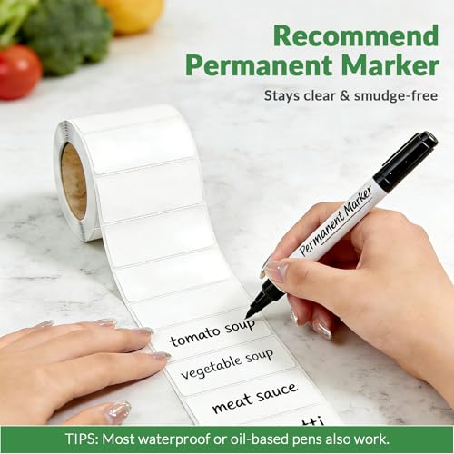 NATURALABEL 1050 PCS Blank Removable Freezer Labels - Food Labels with Perforated Lines, for Meal Prep Containers (4/5" x 2", 3 Rolls, 350 Count/Roll)