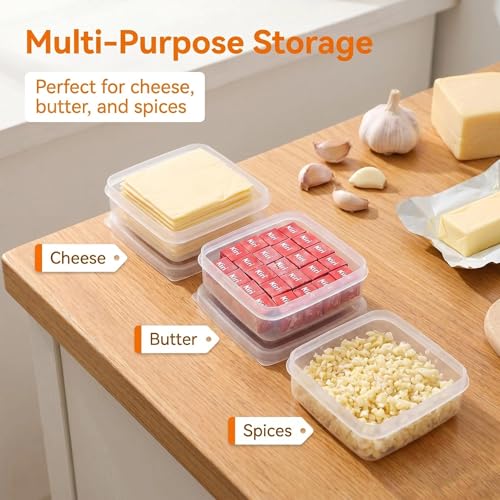 Sliced Cheese Container for Fridge, Clear Plastic Butter Block Cheese Slice Keeper, Stackable Food Storage Container with Flip Lid, Refrigerator Organizer Box