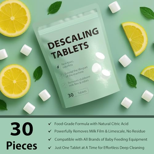 Descaling Tablets Descaler, 30 Count, Compatible with Momcozy, Baby Brezza Bottle Washer, Warmer, Sterilizer & Formula Maker, Descaler for Milk & Limescale Removal