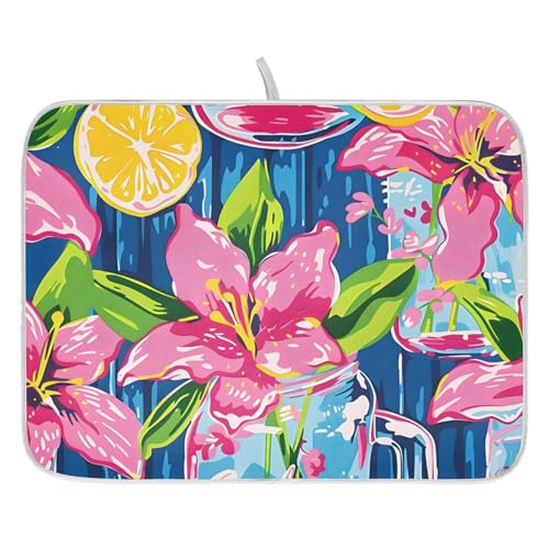 Lily Pulitzer Mason Jars Dish Drying Mats for Kitchen Counter, 18x24 inch Drying Dishes Absorbent Microfiber Dish Drainer Mat Rack Pad Fast Dry - size: 18x24in