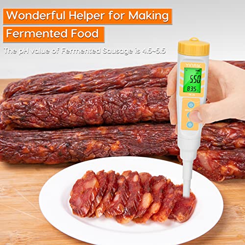YINMIK Food pH Meter with Extra pH Replaceable Probe,Digital pH Tester for Sourdough and Bread,Food pH Tester for Meat,Canning,Cheese,Solid Samples, Soft Soil and Water… - color: Yellow New Food pH Meter