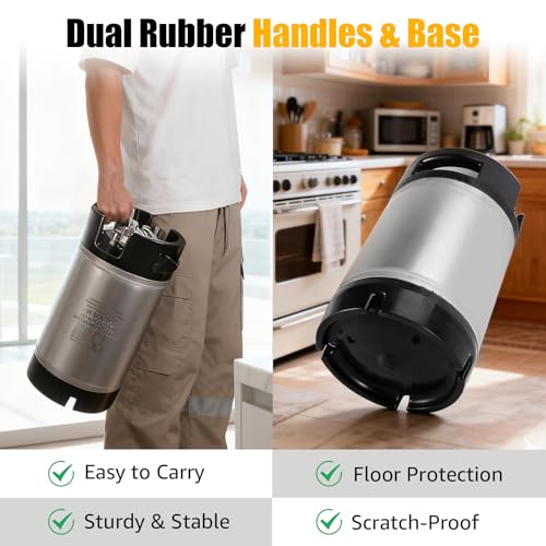 MRbrew 2 Pcs 2.5 gallon Ball Lock Kegs, Stainless Steel Corny Kegs with Dual Rubber Handles Stackable Design, Pressure Relief Valve 10L Cornelius Keg for Home Brewing