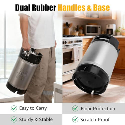 MRbrew 2 Pcs 2.5 gallon Ball Lock Kegs, Stainless Steel Corny Kegs with Dual Rubber Handles Stackable Design, Pressure Relief Valve 10L Cornelius Keg for Home Brewing