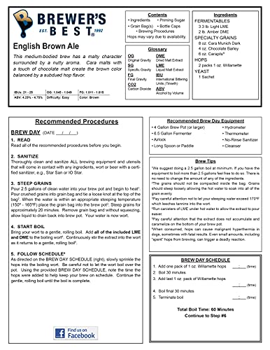 Brewer's Best English Brown Ale Homebrew Beer Ingredient Kit
