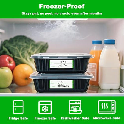 NATURALABEL 300 PCS Removable Freezer Labels with Dispenser - 1" x 3" Food Labels for Meal Prep Containers, Easy Peel-Off Design, No Residue (Green) - color: Preprinted-green