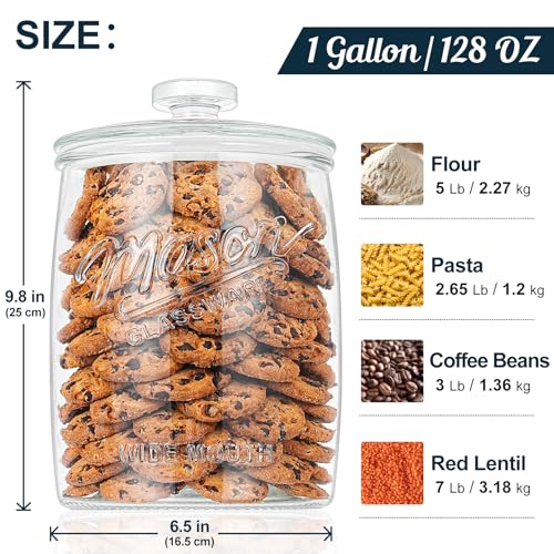 1 Gallon Glass Cookie Jar with Airtight Lid, Wide Mouth Mason Jar for Pantry & Laundry Room Organization, Large Apothecary Jars for Sugar, Candy, Rice, Dog Treat & Food Storage Jar– Set of 1