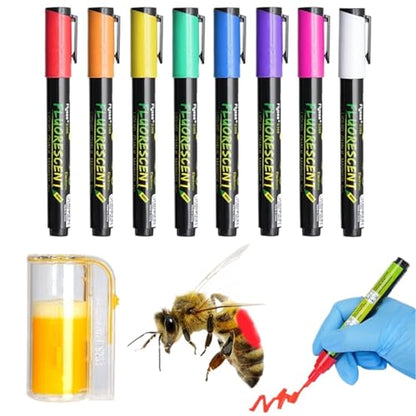 Queen Bee Marker Bottle 2pcs 8 Colors Beekeeping Marker Pen with Bottle Bee Queen Catcher Not Fade Identification Marking Tool Beekeeper Equipment(Pink) - color: Pink