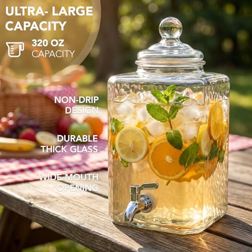 Style Setter Homestead Beverage Dispenser Cold Drink Dispenser w/ 2.5-Gallon Capacity Glass Jug, Leak Proof Acrylic Spigot Great for Parties, Weddings & More | Dispenser Set for Parties, Weddings Perfect w/ Cold Drinks, Lemonade, Cocktails, Juice – Party