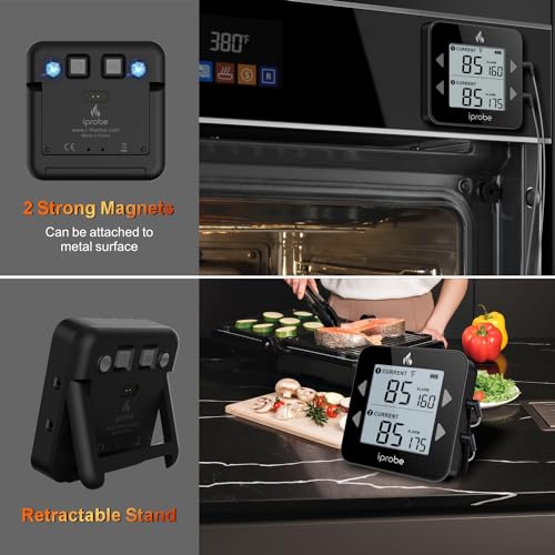 Dual Probe Digital Meat Thermometer - Waterproof, Rechargeable, Bright LCD, Magnetic, Suitable for BBQ, Grill, Smoker, and Oven - color: Black