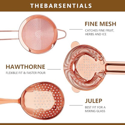 Cocktail Strainer-Stainless Steel Bar Tools Bartender Cocktail Strainer Set:Hawthorne Strainer,Julep Strainer and Conical Fine Mesh Strainer (Rose Gold) - color: Rose Gold