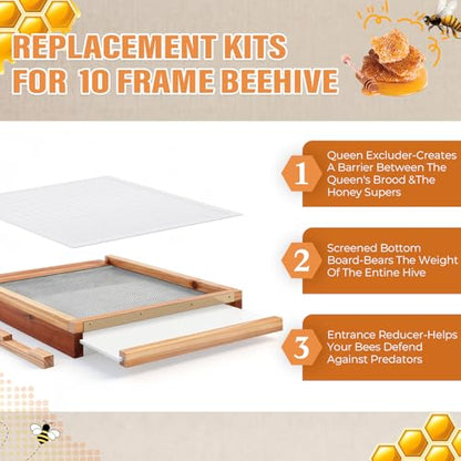 Beeveer 3 Pcs Beehive Parts Kit for 10 Frame Bee Hive, Beehive Screened Bottom Board with Entrance Reducer and Plastic Queen Excluder for Beekeeping Supplies(White) - color: White