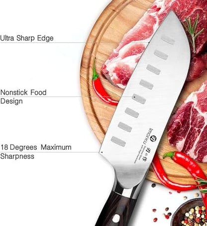 imarku Santoku Knife Chef Knife 5 inch Ultra Sharp Asian Knife Japanese Chef Knife - Japanese High Carbon Stainless Steel - Ergonomic Pakkawood Handle, Best Choice for Home Kitchen - color: Rosewood