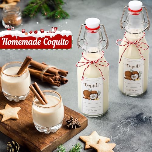 Havawish 16 Pcs Merry Christmas 8 oz Coquito Swing Top Glass Bottles with Airtight Cap Lids Labels Clear Flip Top Bottles with Stoppers for Homemade Christmas Home Brewing Beer Beverages(Coconut) - style: Coconut
