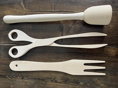 Sauekraut Cabbage Pounder & Fermented Food Handling Tool Kit. The Kit Includes a Sauekraut Pounder for Mason Jars, Pickled Vegetables Tongs, a Sauerkraut Fork. Solid wood.