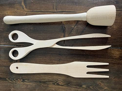 Sauekraut Cabbage Pounder & Fermented Food Handling Tool Kit. The Kit Includes a Sauekraut Pounder for Mason Jars, Pickled Vegetables Tongs, a Sauerkraut Fork. Solid wood.
