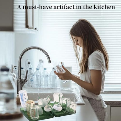 Travel Bottle Drying Rack Space Saving,Foldable Bottle Drying Rack with 16 Ribs,Portable Baby Bottle Drying Rack for Bottles,Breast Pumps and Other Feeding Accessories,Widely Used Daily Basis - color: Green