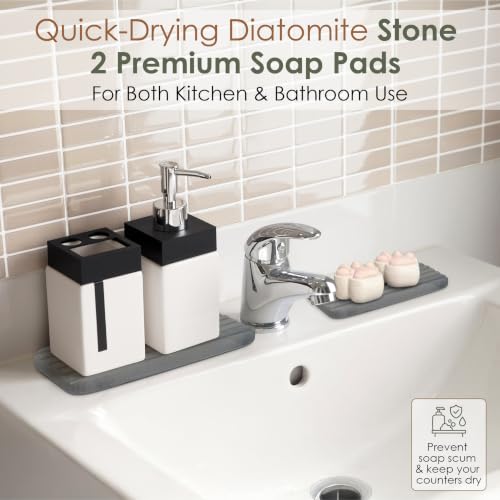 5 Pcs - Large Stone Dish Drying Mat for Kitchen Counter, Foldable Quick Dry Stone Dish Mat, Diatomaceous Earth Water Absorbing Pad 24"×16" & 2*8"x4" with 2 Coasters (Dark Grey + Light Grey + Grey) - color: Dark Grey + Light Grey + Grey