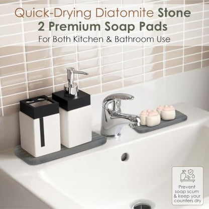 5 Pcs - Large Stone Dish Drying Mat for Kitchen Counter, Foldable Quick Dry Stone Dish Mat, Diatomaceous Earth Water Absorbing Pad 24"×16" & 2*8"x4" with 2 Coasters (Dark Grey + Light Grey + Grey) - color: Dark Grey + Light Grey + Grey
