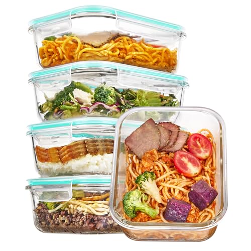 Vtopmart 5 Pack 35oz Glass Food Storage Containers with Lids, Meal Prep Containers, Airtight Reusable Lunch Container Set, Safe for Oven, Microwave, Freezer, and Dishwasher, Green - color: Green, size: 35oz