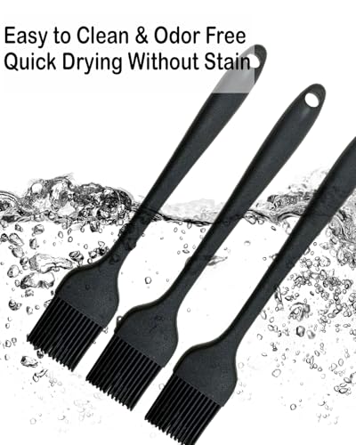 Pastry Brush For Baking,Silicone Basting Brush For Cooking,315°C Heat Resistant Food Brush for Oil & Sauce,Non-Shedding Kitchen Brushes for Butter Bread Meat Egg Wash Cake Baster(3pc Black)