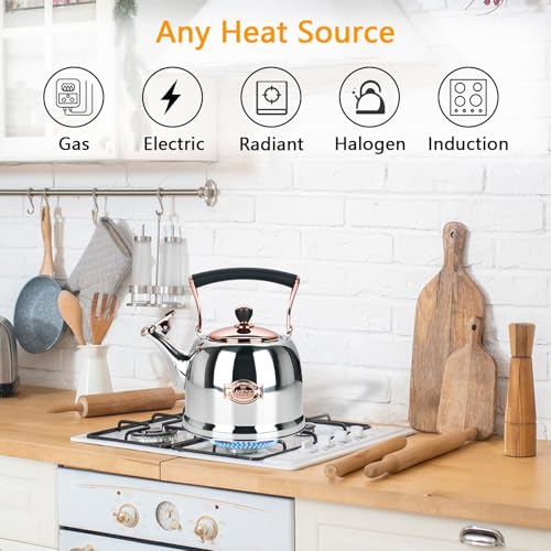 Tea Kettle Stainless Steel Teapot, Stainless Steel Teakettle for Stove Top with Heat Proof Ergonomic Handle 3.0 Quart - color: Gold, size: 3 Quarts