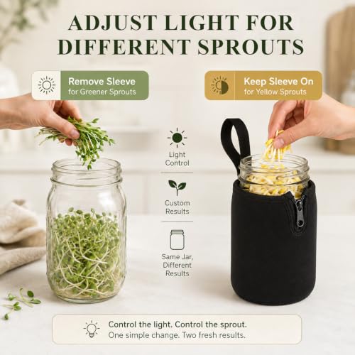 Blushtier 2 Pcs 32oz Mason Jar Sleeves Regular and Wide Mouth Mason Jar Insulators with Zipper, Neoprene Sprouting Jars Sleeve, Drinking Glass Cover, Prevents Slipping