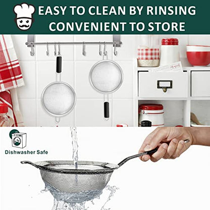 4 Pcs Set Fine Mesh Strainers Skimmers, Stainless Steel Kitchen Utensil | Sieve Strainer Wire Sifter Colanders with Anti-Scald Handle, Stainless Steel Strain Pasta Quinoa Rice, Ideal for Gift - size: 4-Piece Fine Mesh Strianer Set for Baking