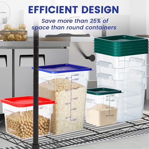 BIEAMA 4 Pack Food Storage Containers, 22 Quart with Lids, Square Commercial Containers with Scale, NSF, Polycarbonate, Clear - color: 22Qt-4 Pack(Blue Lids)