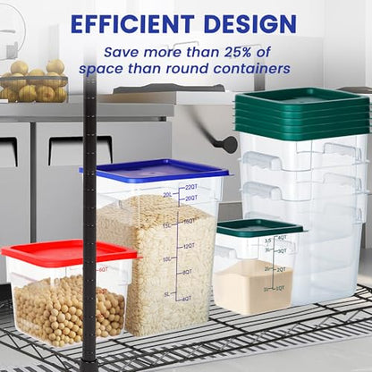 BIEAMA 4 Pack Food Storage Containers, 18 Quart with Lids, Square Commercial Containers with Scale, NSF, Polycarbonate, Clear - color: 18Qt-4 Pack(Blue Lids)