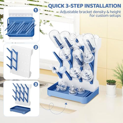 Dayacoco Baby Bottle Drying Rack, Space Saving Vertical Bottles Dryer Holder, Standing Bottle Drying Rack for Countertop Kitchen Organize Bottles, Brushes, Baby Accessories (Blue) - color: Blue