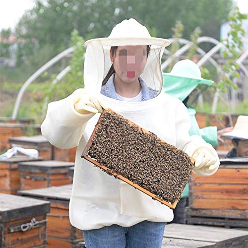 Breathable Beekeeping Protective Jacket Suit with Pull Hat Veil for Professional and Beginner Beekeepers Without Pants - color: White