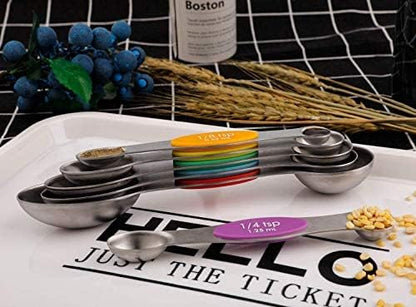 Magnetic Measuring Spoons Set of 6 Stainless Steel Dual Sided Stackable Teaspoon for Measuring Dry and Liquid Ingredients - color: Color