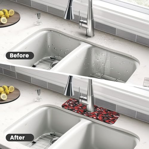 Red Black Camouflage Faucet Mat For Kitchen Sink, Absorbent Countertop Protector, Quick Dry Sink Splash Guard Pad, Waterproof Draining Mat 15" X 5.5" - color: Style 6