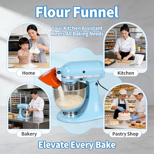Flour Funnel for Kitchen Aid Mixer, Premium Funnel for Kitchen Aid Mixer with Anti-Splash Pouring Chute, Fits 4.5-5 Qt Tilt-Head & Bowl-Lift Models (KSM150), Durable Dishwasher(1 Red) - color: Red