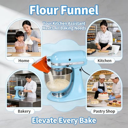 Flour Funnel for Kitchen Aid Mixer, Premium Funnel for Kitchen Aid Mixer with Anti-Splash Pouring Chute, Fits 4.5-5 Qt Tilt-Head & Bowl-Lift Models (KSM150), Durable Dishwasher(1 Red) - color: Red