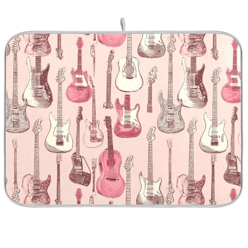 Dish Drying Mat for Kitchen Counter Guitar Pink Retro Absorbent Drying Dish Mat 16×18 inch Dish Rack Pad Coffee Mat for Sink Dishes Under Rack - color: multicolored.26, size: 16x18in
