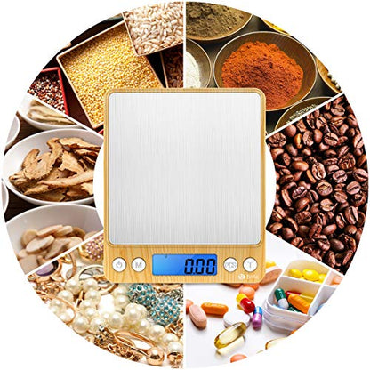 AMIR Digital Kitchen Scale, 500g Mini Pocket Jewelry Scale, Cooking Digital Food Scale with Back-Lit LCD Display, 2 Trays, 6 Units (Battery Included) - color: Yellow