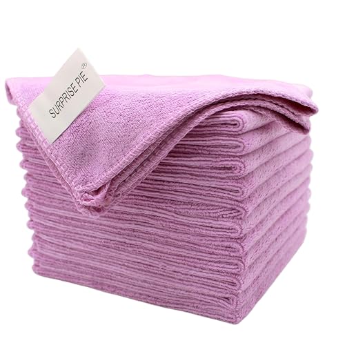 Microfiber Cleaning Cloths, Lint Free Reusable Towels for Kitchen, Glass, Windows, Mirrors, Car Detailing & Household Cleaning, Ultra Absorbent Quick Dry Cleaning Rags, 12" x 12", Purple - color: Purple