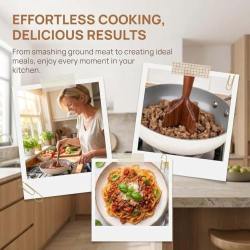 Teak Wooden Meat Masher Chopper, Wood Meat Chopper and Hamburger Smasher Tool, Chicken Shredder Tool, 10.5 Inch Heat-Resistant Non-Scratch Wooden Meat Masher (1Pc)