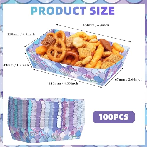 No Folding Required 100 Pack 2 Lb Mermaid Paper Food Trays Mermaid Plates Birthday Party Supplies Cartoon Themed Nacho Trays Paperboard Mermaid Hot Dog