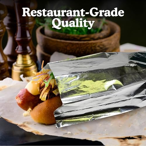 Regency Wraps Grease Resistant Serving Snack Bags, Foil-Lined Bags to Retain Heat, Perfect for Hot Dogs, Burritos, and More, 8.25” x 3.5” x 1.4" (Pack of 25) - size: Pack of 25, style: Hot Dog Bag